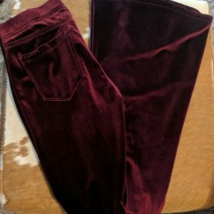 Red velvet flare blank NYC pants